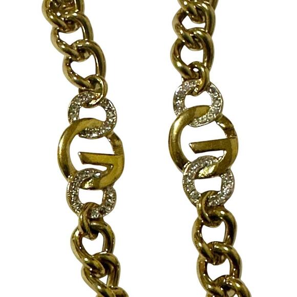 Vintage Givenchy -Gold Crystal Logo Link Chain Necklace 24” - Picture 8 of 15